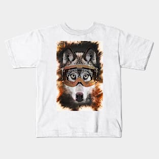 Ski Wolf - Caricature Kids T-Shirt